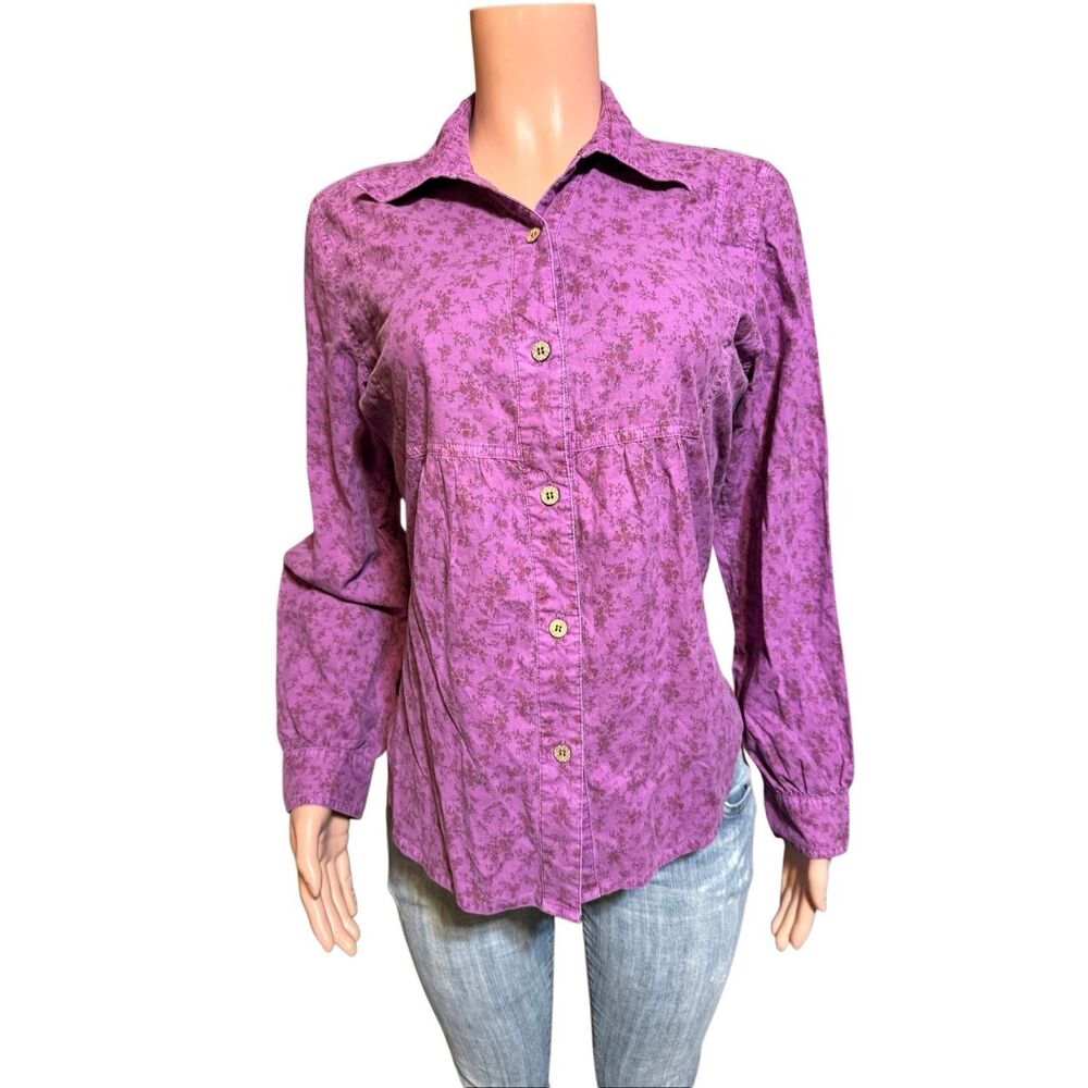 Pulp long-sleeve floral purple button-up casual top M